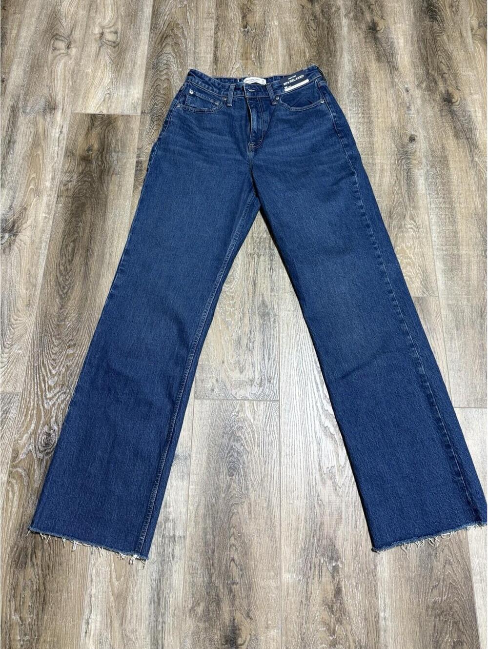 Abercrombie & Fitch High Rise 90s Relaxed Raw Hem Jeans Dark Wash 29T NWT